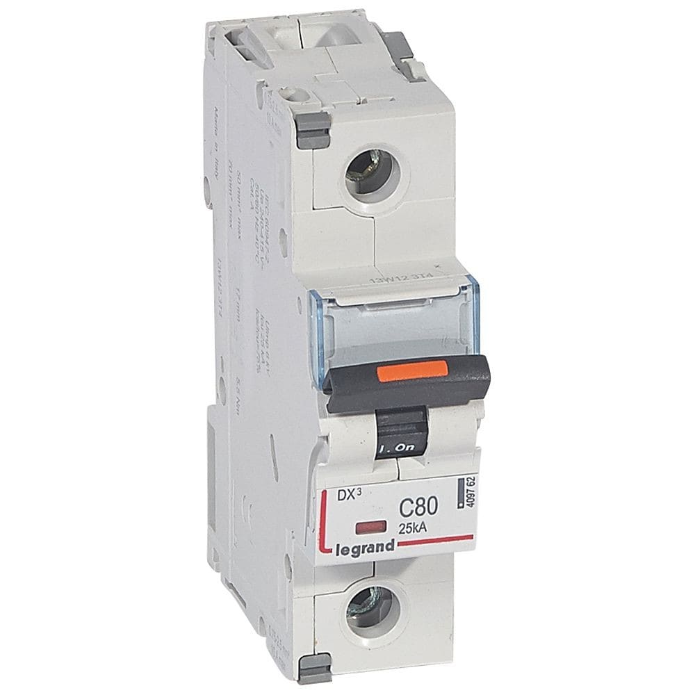 Legrand - Disjoncteur DX3 25kA arrivée haute/départ bas vis 1P 80A -courbe C - 1,5 mod