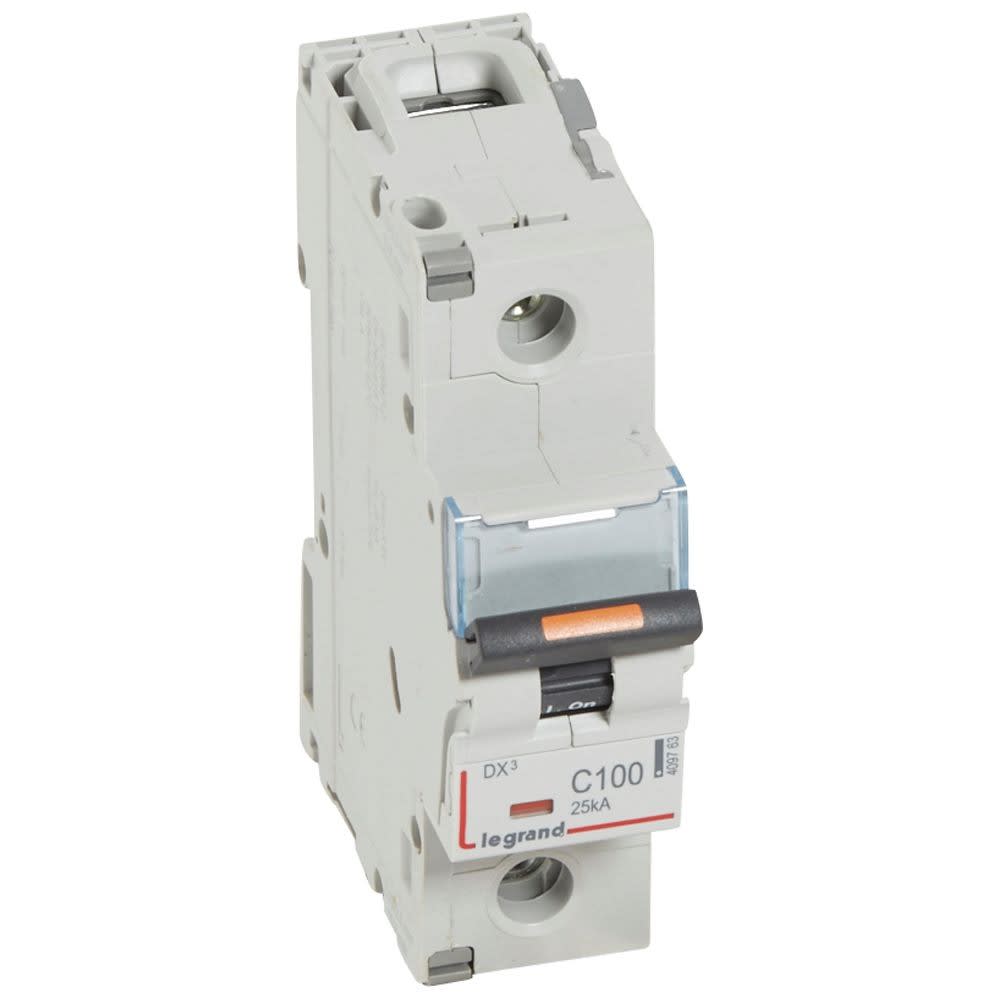 Legrand - Disjoncteur DX3 25kA arrivée haute/départ bas vis 1P 100A -courbe C - 1,5 mod