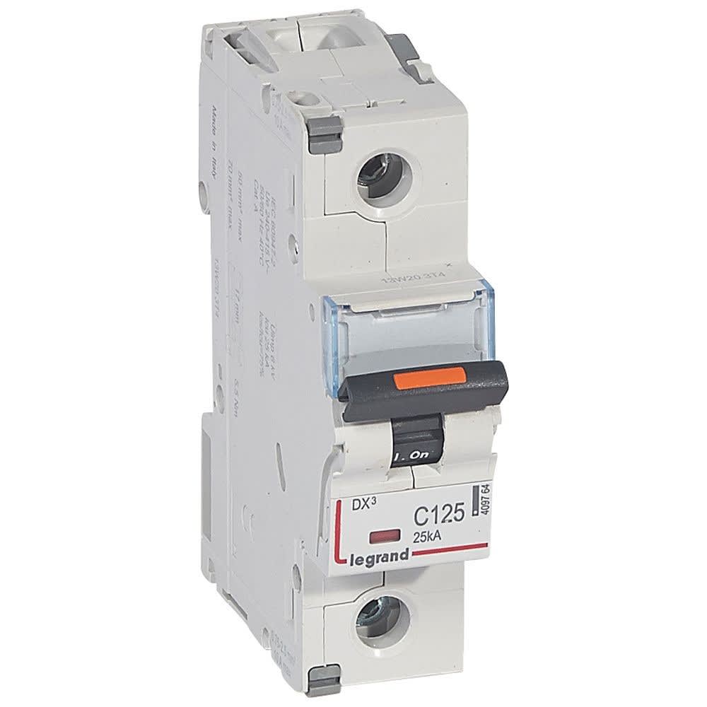 Legrand - Disjoncteur DX3 25kA arrivée haute/départ bas vis 1P 125A -courbe C - 1,5 mod