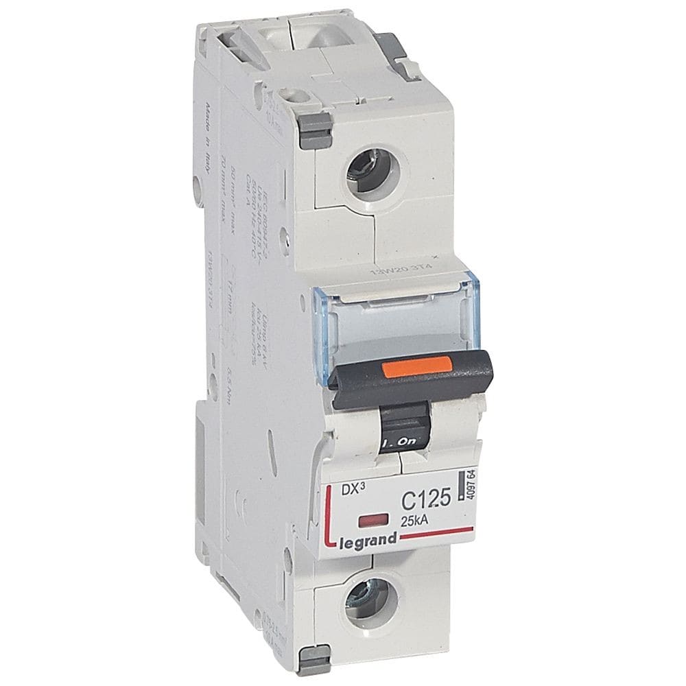 Legrand - Disjoncteur DX3 25kA arrivée haute/départ bas vis 1P 125A -courbe C - 1,5 mod