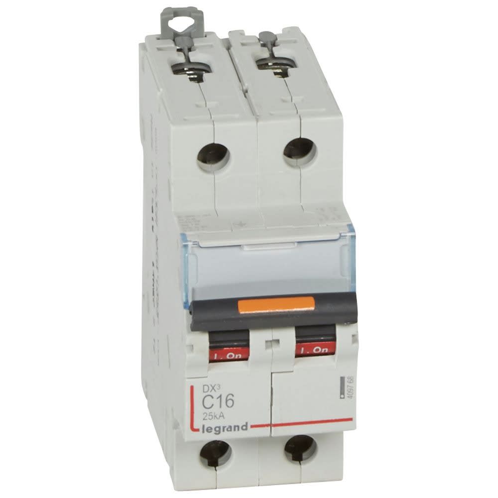 Legrand - Disjoncteur DX3 25kA arrivée haute/départ bas vis 2P 16A -courbe C - 2 mod