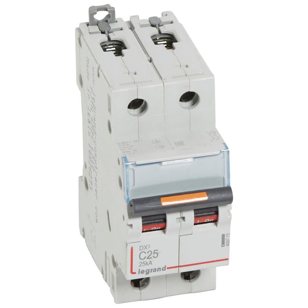 Legrand - Disjoncteur DX3 25kA arrivée haute/départ bas vis 2P 25A -courbe C - 2 mod