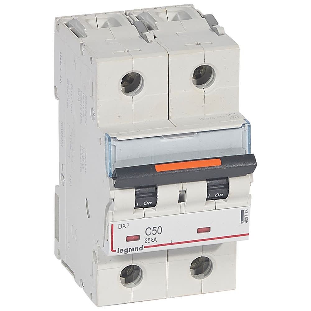 Legrand - Disjoncteur DX3 25kA arrivée haute/départ bas vis 2P 50A -courbe C - 3 mod