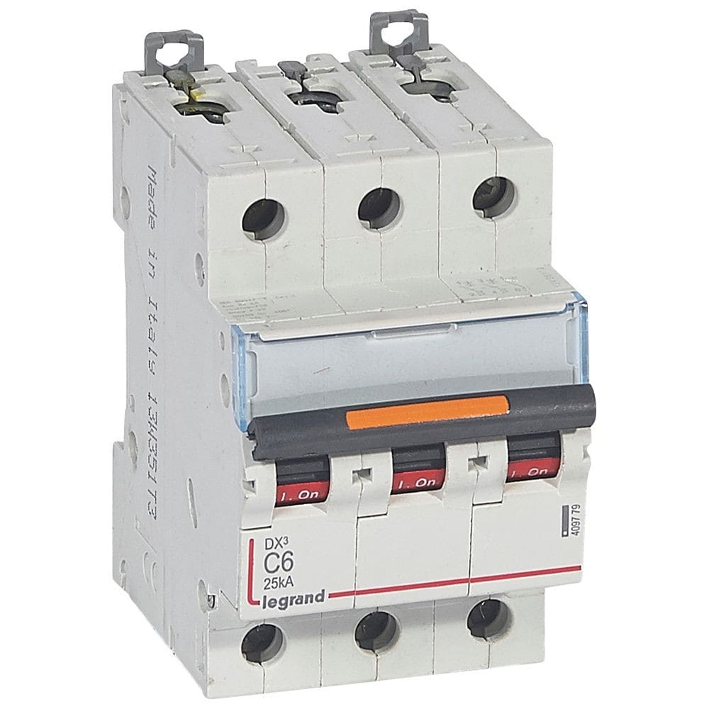 Legrand - Disj. DX3 25kA arrivée haute, départ bas à vis 3P 400V~ - 6A courbe C 3 modules