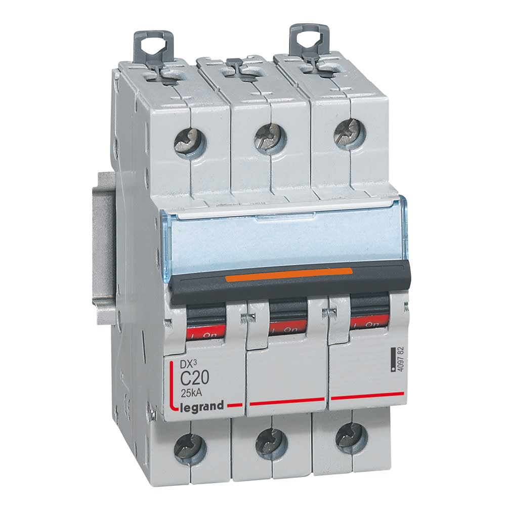 Legrand - Disj. DX3 25kA arrivée haute, départ bas à vis 3P 400V~ - 20A courbe C 3 modules