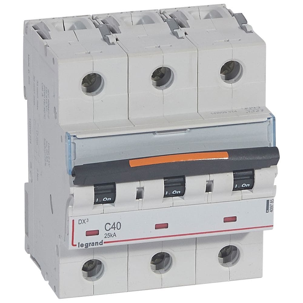 Legrand - Disjoncteur DX3 25kA arrivée haute/départ bas vis 3P 40A -courbe C - 3,5 mod