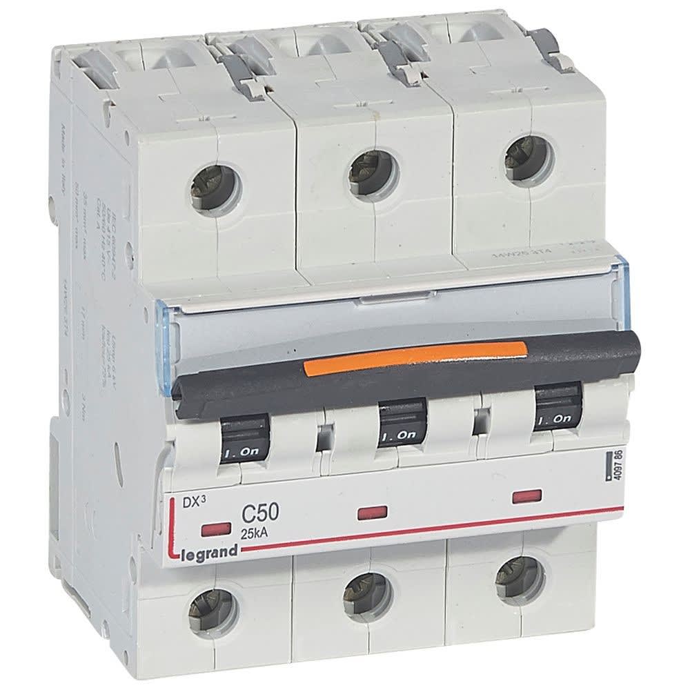 Legrand - Disjoncteur DX3 25kA arrivée haute/départ bas vis 3P 50A -courbe C - 3,5 mod
