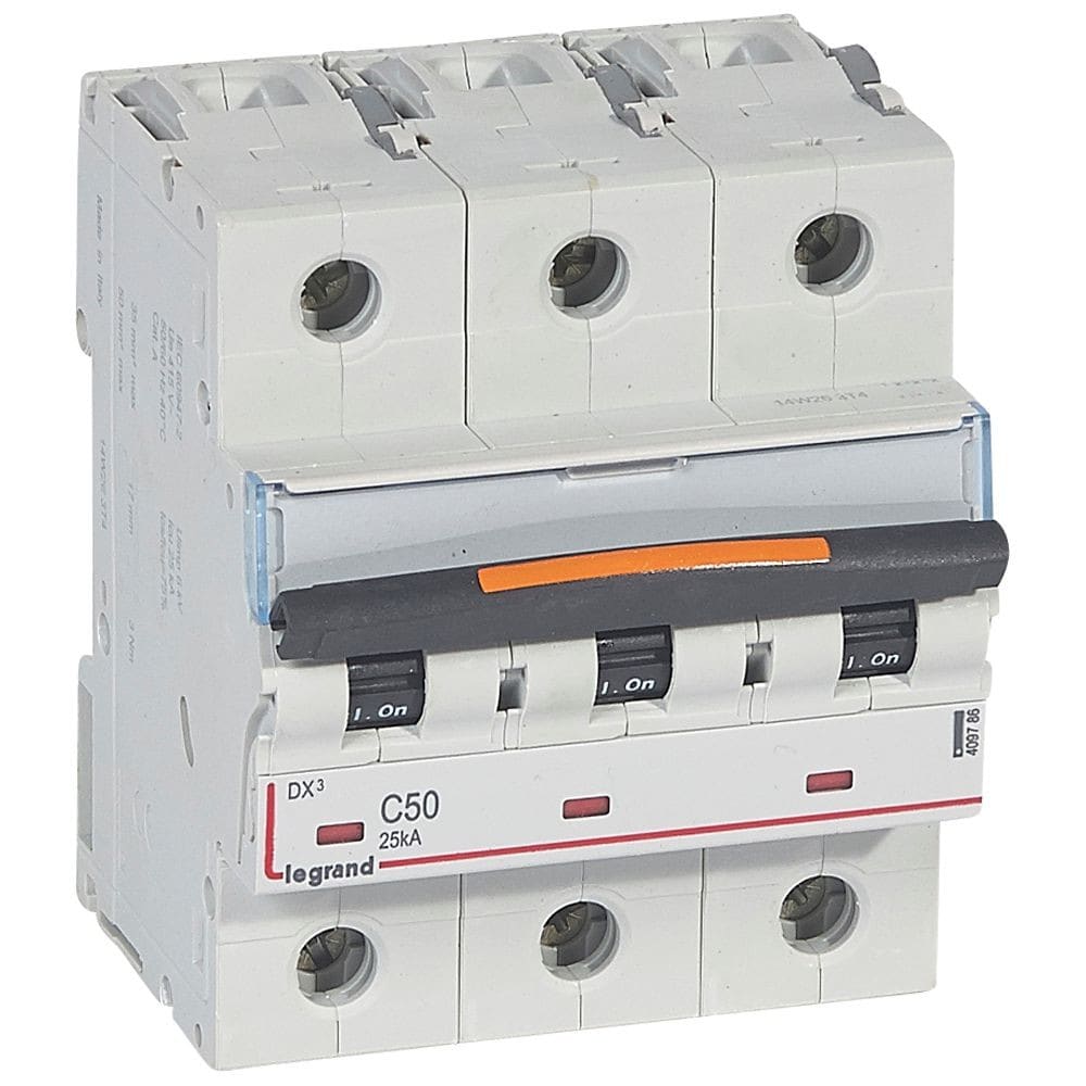 Legrand - Disjoncteur DX3 25kA arrivée haute/départ bas vis 3P 50A -courbe C - 3,5 mod