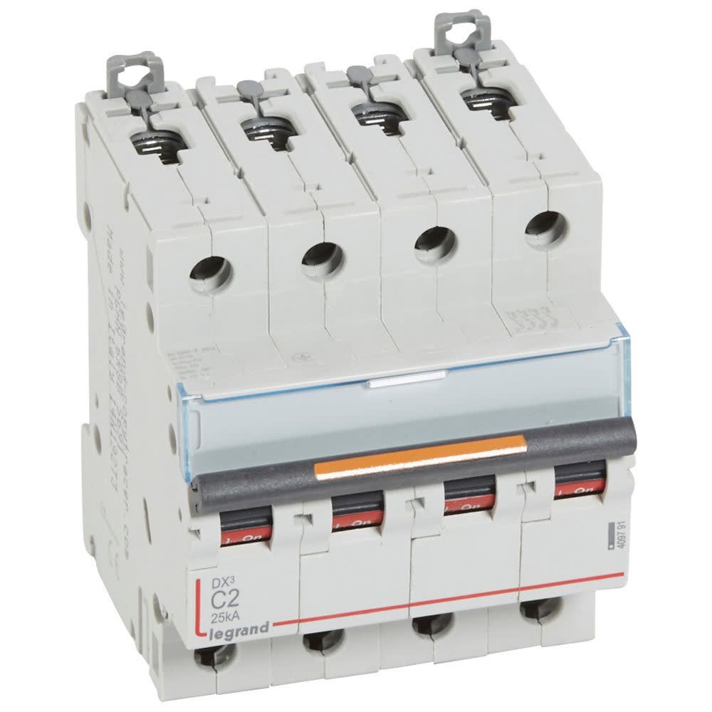Legrand - Disj. DX3 25kA arrivée haute, départ bas à vis 4P 400V~ - 2A courbe C 4 modules