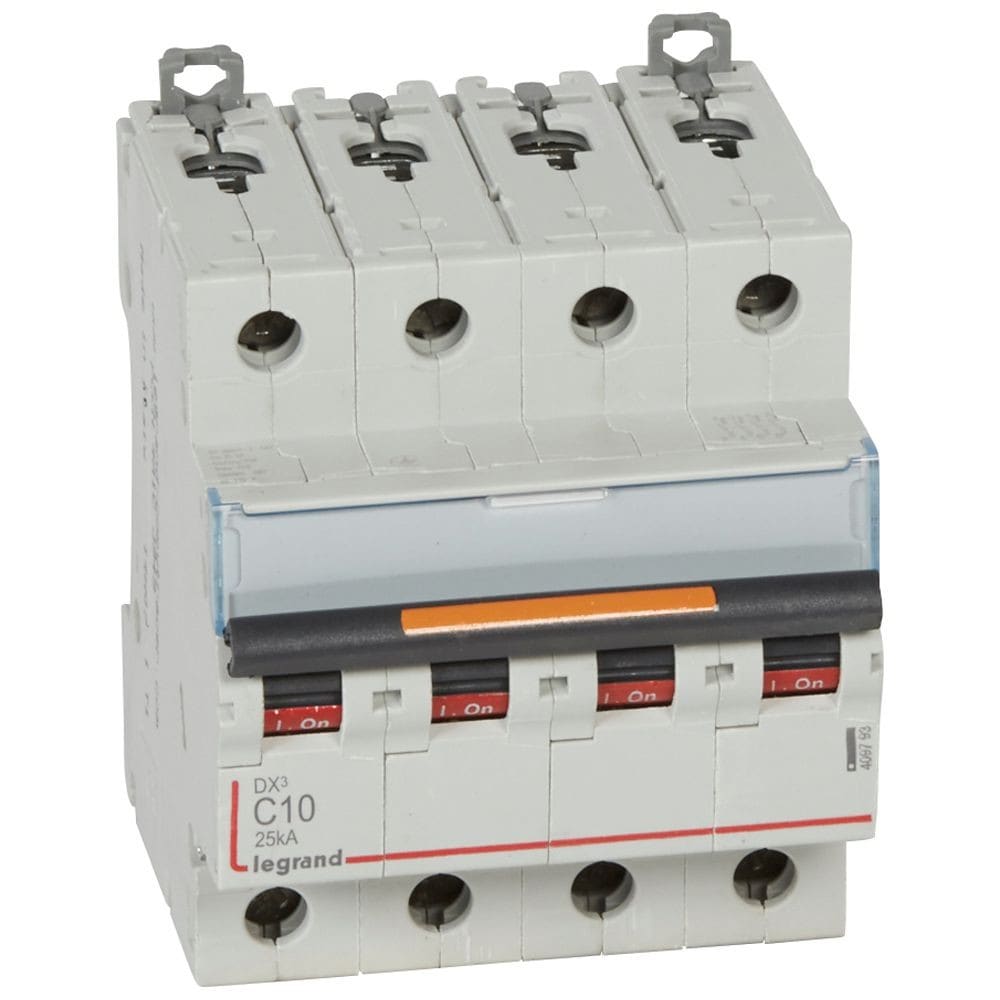 Legrand - Disjoncteur DX3 25kA arrivée haut/départ bas vis 4P 400V~ 10A courbe C 4 modules