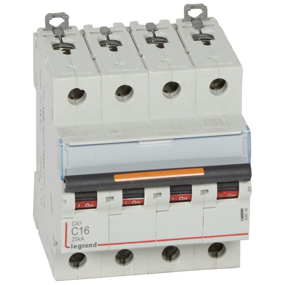 Legrand - Disjoncteur DX3 25kA arrivée haut/départ bas vis 4P 400V~ 16A courbe C 4 modules
