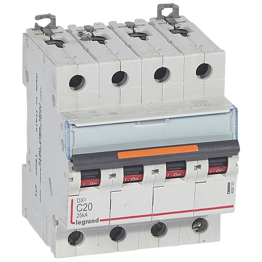 Legrand - Disjoncteur DX3 25kA arrivée haut/départ bas vis 4P 400V~ 20A courbe C 4 modules
