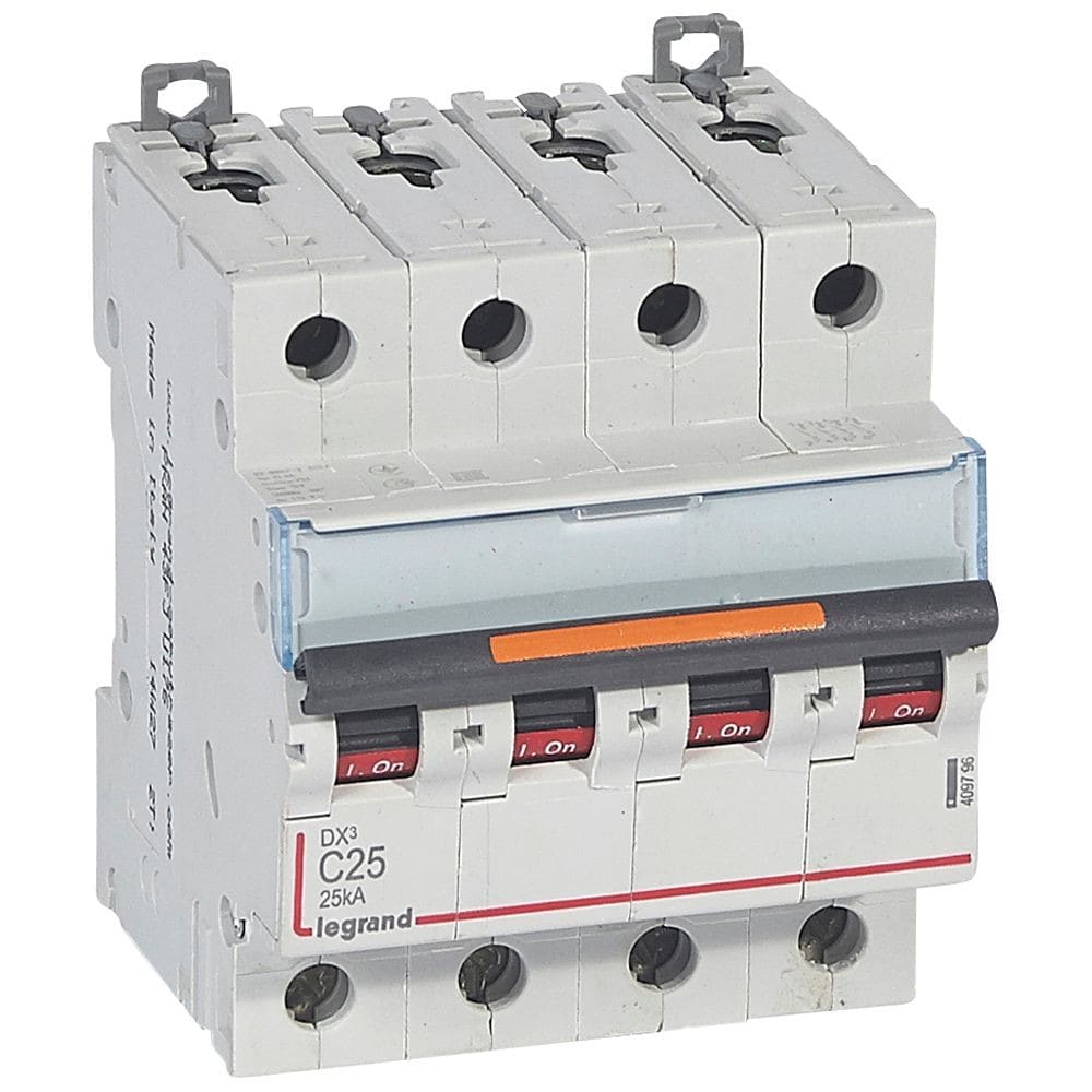 Legrand - Disjoncteur DX3 25kA arrivée haut/départ bas vis 4P 400V~ 25A courbe C 4 modules