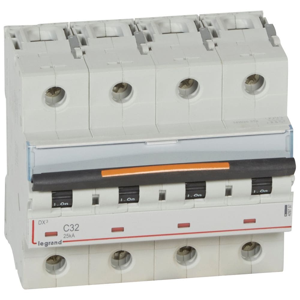 Legrand - Disjoncteur DX3 25kA arrivée haut/départ bas vis 4P 400V~ 32A courbe C 6 modules