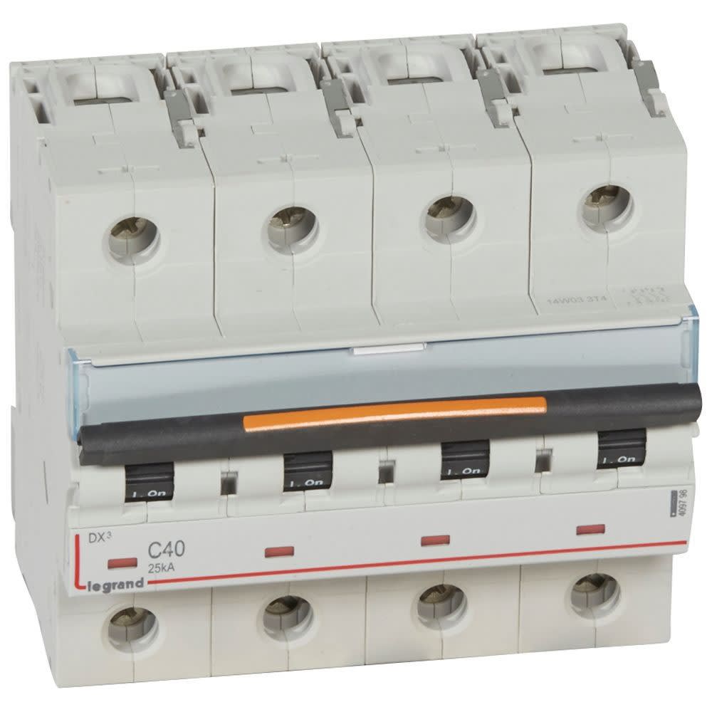 Legrand - Disjoncteur DX3 25kA arrivée haut/départ bas vis 4P 400V~ 40A courbe C 6 modules