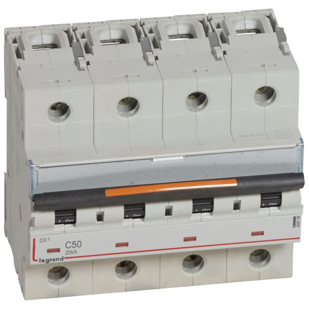 Legrand - Disjoncteur DX3 25kA arrivée haut/départ bas vis 4P 400V~ 50A courbe C 6 modules