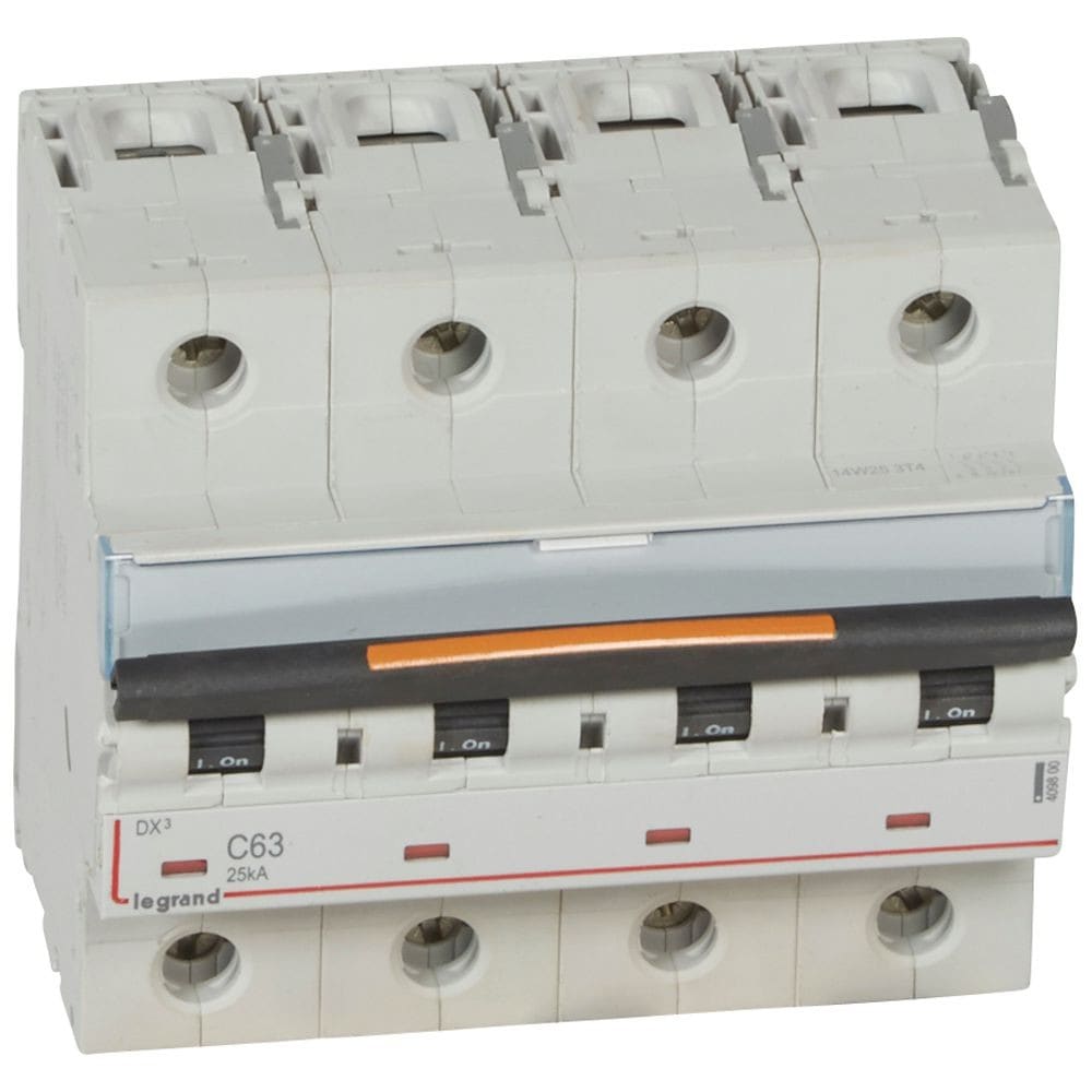 Legrand - Disjoncteur DX3 25kA arrivée haut/départ bas vis 4P 400V~ 63A courbe C 6 modules