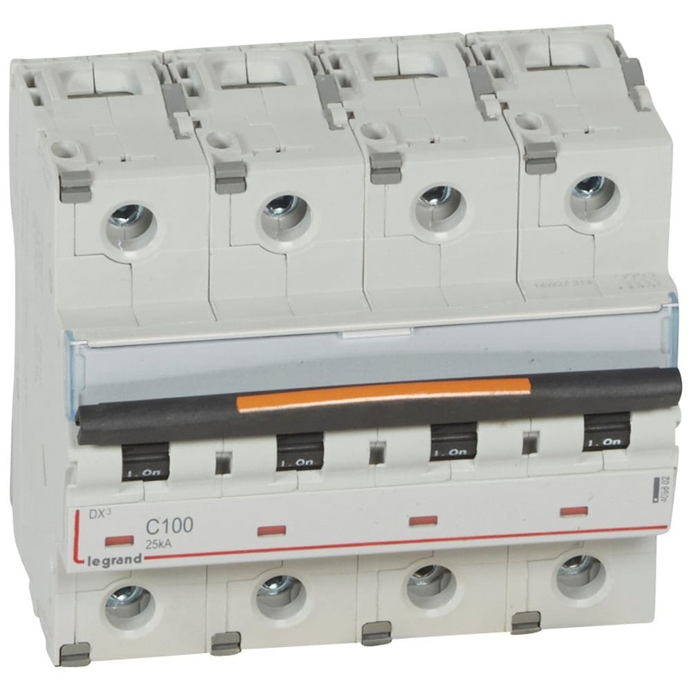 Legrand - Disjoncteur DX3 25kA arrivée haut/départ bas vis 4P 100A - courbe C - 6 modules