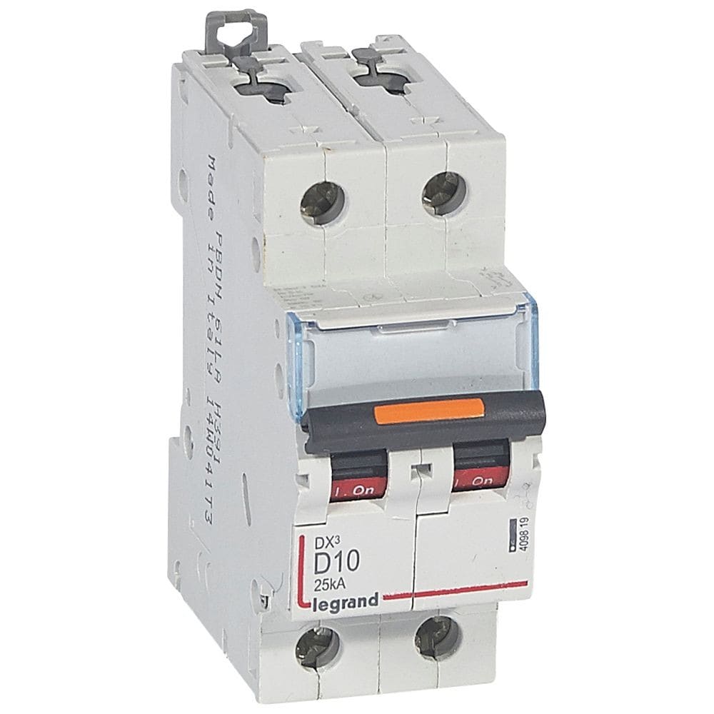 Legrand - Disjoncteur DX3 25kA arrivée haute/départ bas vis 2P 10A -courbe D - 2 mod