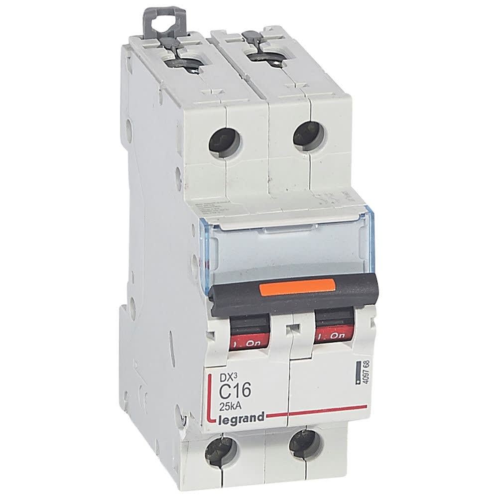 Legrand - Disjoncteur DX3 25kA arrivée haute/départ bas vis 2P 16A -courbe D - 2 mod