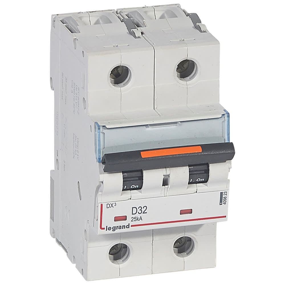 Legrand - Disjoncteur DX3 25kA arrivée haute/départ bas vis 2P 32A -courbe D - 3 mod