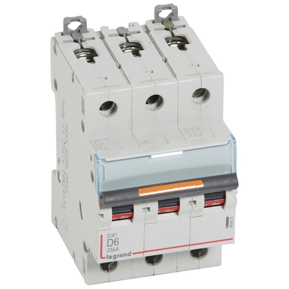 Legrand - Disjoncteur DX3 25kA arrivée haute/départ bas vis 3P 6A -courbe D - 3 mod