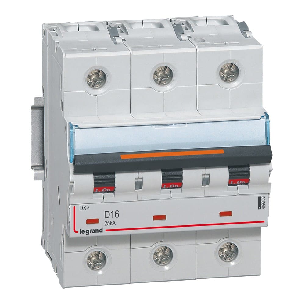 Legrand - Disjoncteur DX3 25kA arrivée haute/départ bas vis 3P 16A -courbe D - 4,5 mod