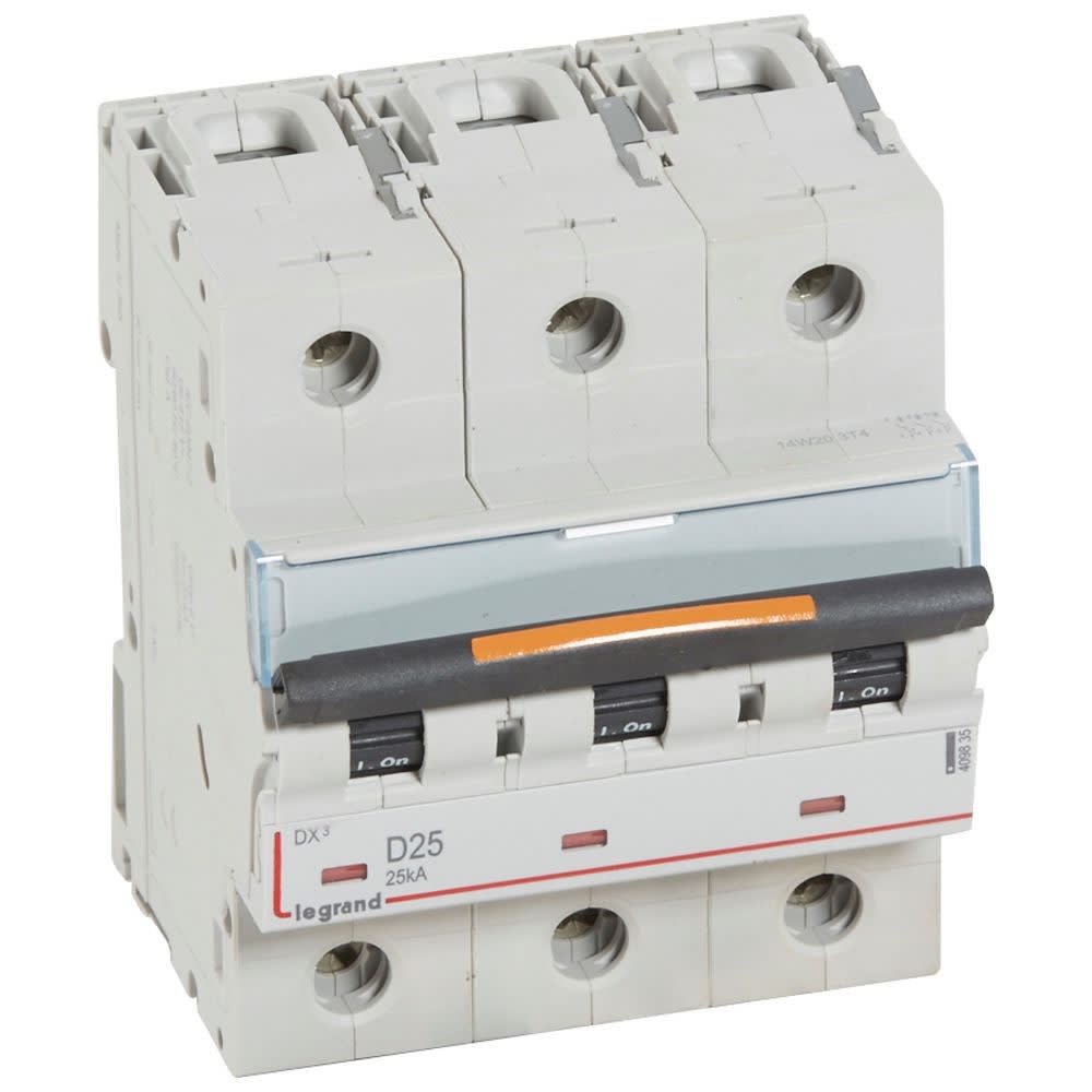 Legrand - Disjoncteur DX3 25kA arrivée haute/départ bas vis 3P 25A -courbe D - 4,5 mod