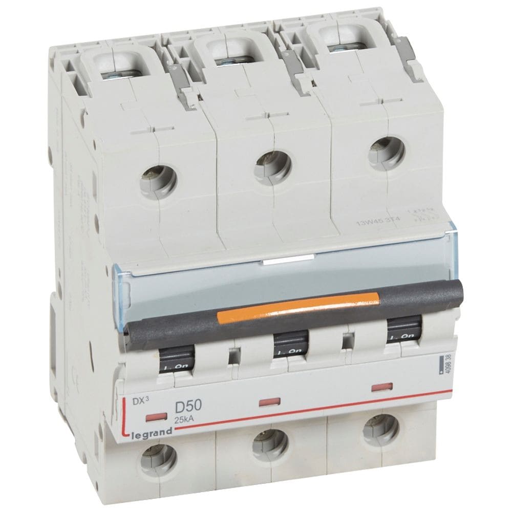Legrand - Disjoncteur DX3 25kA arrivée haute/départ bas vis 3P 50A -courbe D - 4,5 mod