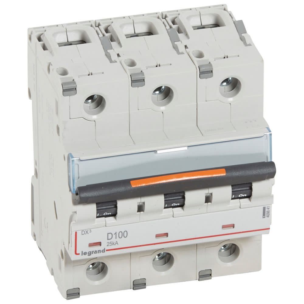 Legrand - Disjoncteur DX3 25kA arrivée haute/départ bas vis 3P 100A -courbe D - 4,5 mod