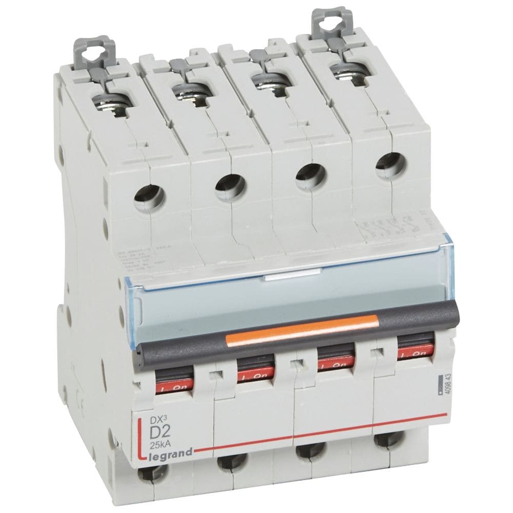 Legrand - Disjoncteur DX3 25kA arrivée haute/départ bas vis 4P 2A -courbe D - 4 mod