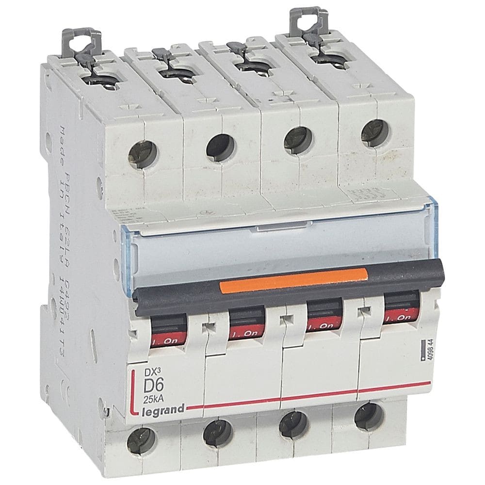 Legrand - Disjoncteur DX3 25kA arrivée haute/départ bas vis 4P 6A -courbe D - 4 mod