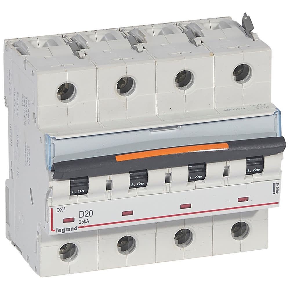 Legrand - Disjoncteur DX3 25kA arrivée haute/départ bas vis 4P 20A -courbe D - 6 mod
