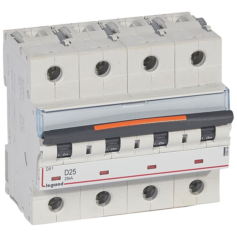 Legrand - Disjoncteur DX3 25kA arrivée haute/départ bas vis 4P 25A -courbe D - 6 mod