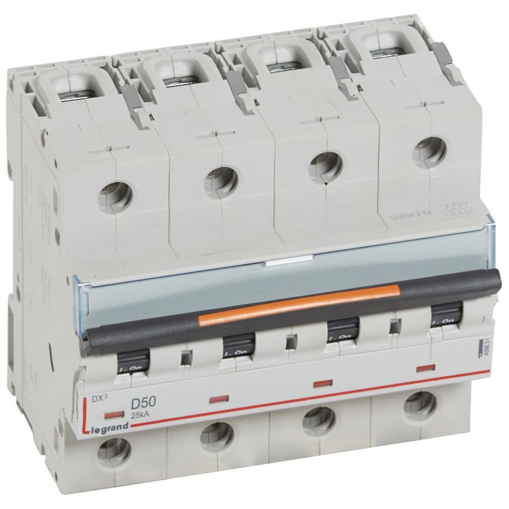 Legrand - Disjoncteur DX3 25kA arrivée haute/départ bas vis 4P 50A -courbe D - 6 mod