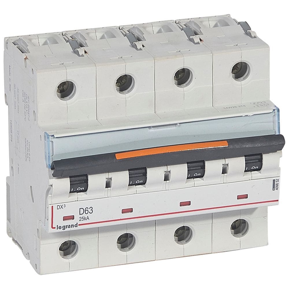 Legrand - Disjoncteur DX3 25kA arrivée haute/départ bas vis 4P 63A -courbe D - 6 mod