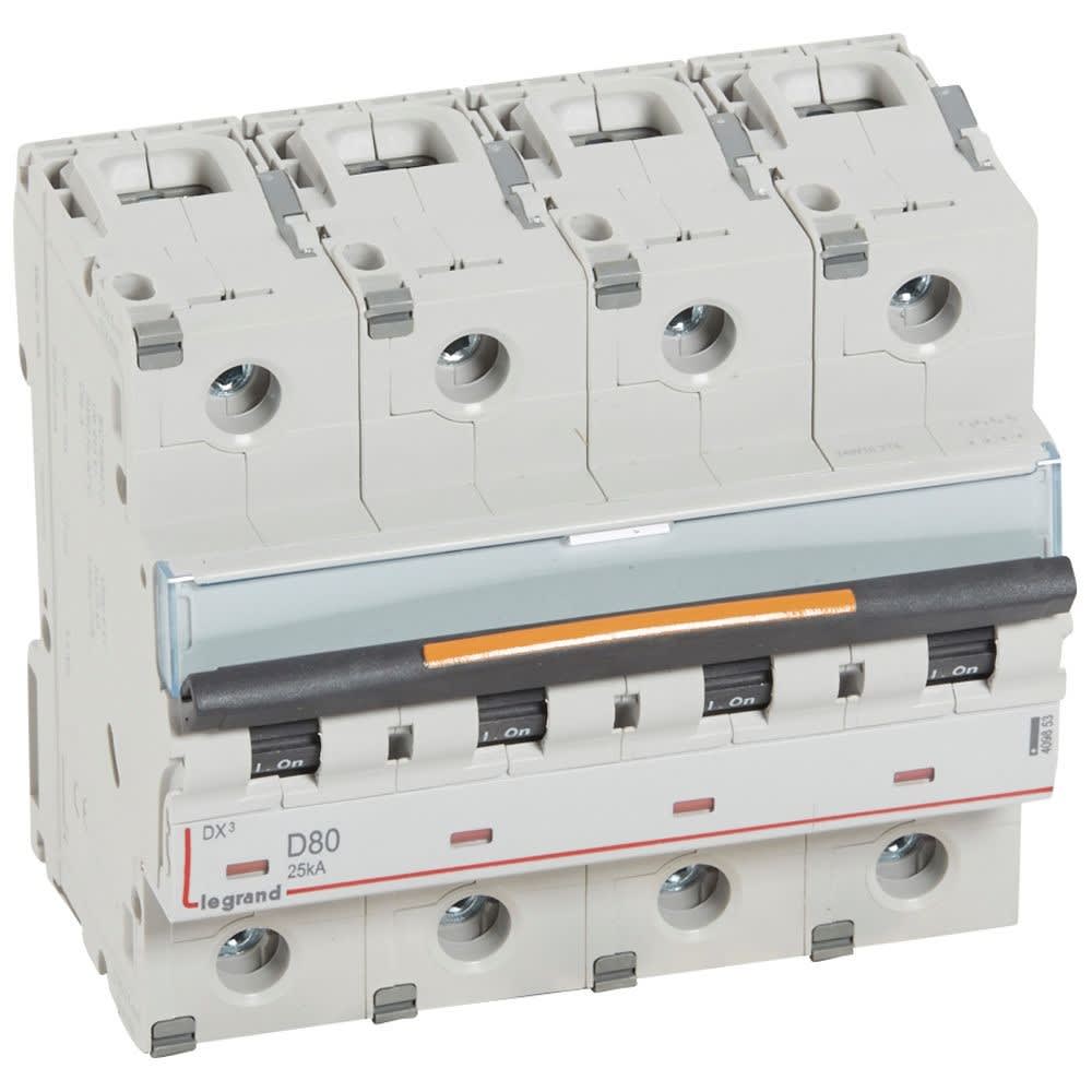 Legrand - Disjoncteur DX3 25kA arrivée haute/départ bas vis 4P 80A -courbe D - 6 mod
