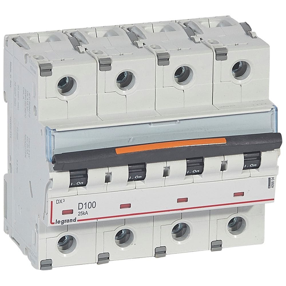 Legrand - Disjoncteur DX3 25kA arrivée haute/départ bas vis 4P 100A -courbe D - 6 mod