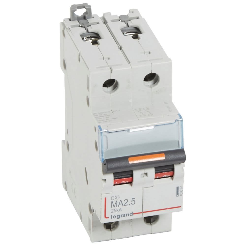 Legrand - Disjoncteur magnétique seul DX3 MA - vis/vis - 2P - 230/400V~ - 2,5 A - 25kA