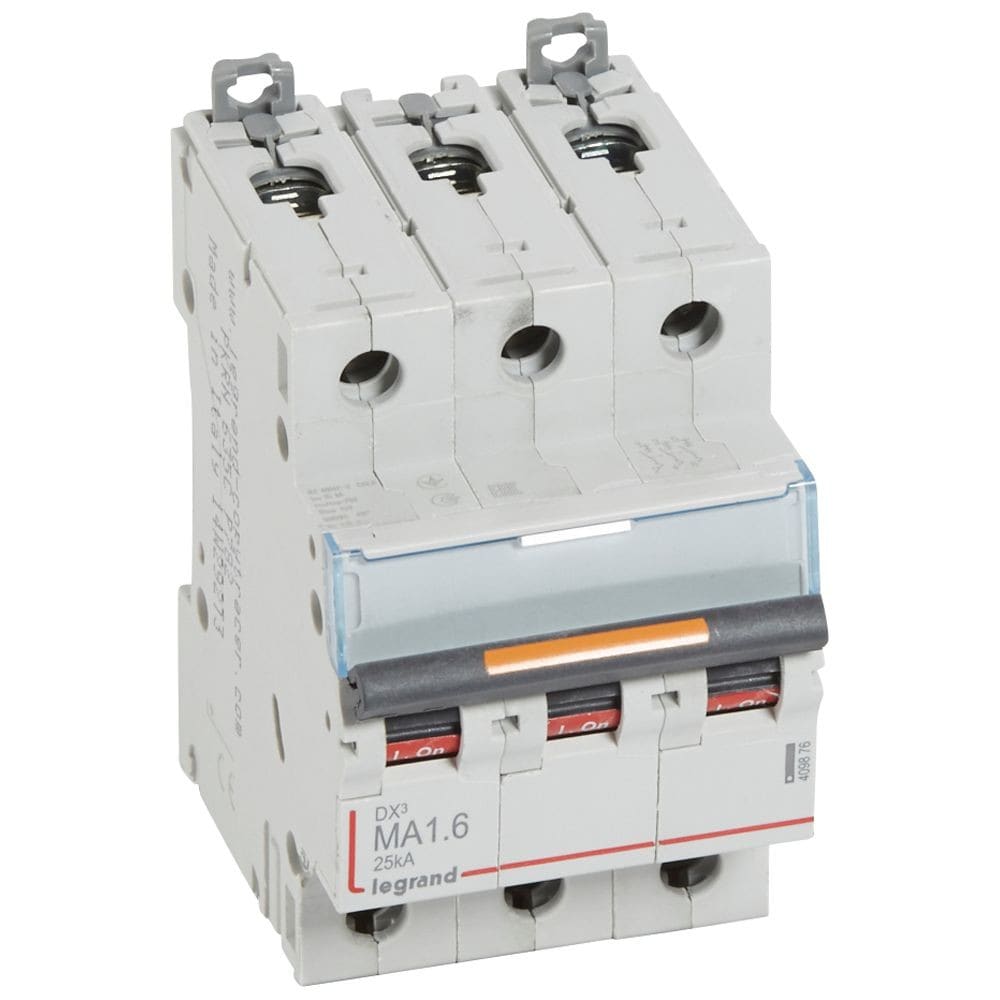 Legrand - Disjoncteur magnétique seul DX3 MA - vis/vis - 3P - 400V~ - 1,6A - 25kA - 3 mod