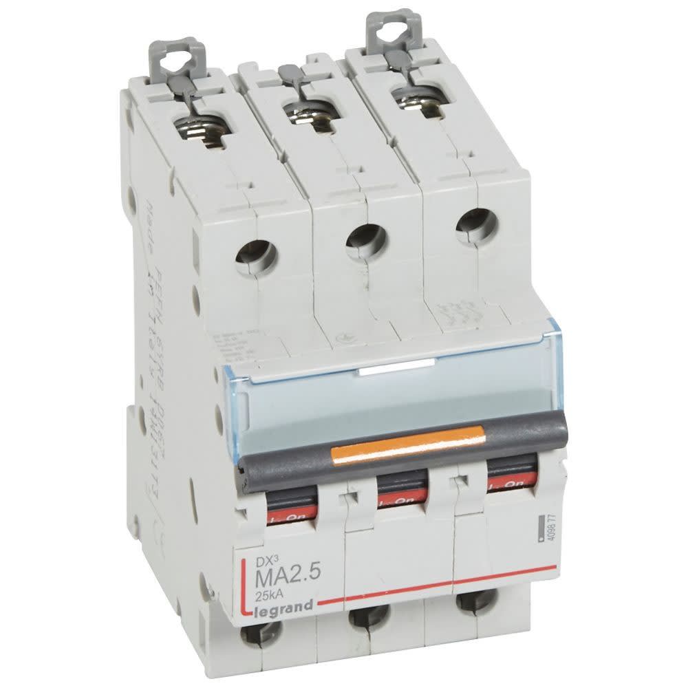 Legrand - Disjoncteur magnétique seul DX3 MA - vis/vis - 3P - 400V~ - 2,5A - 25kA - 3 mod