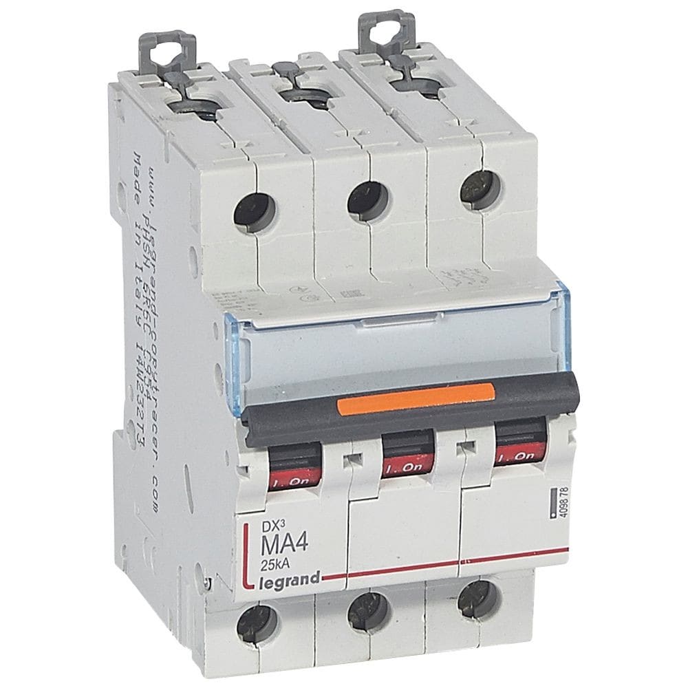 Legrand - Disjoncteur magnétique seul DX3 MA - vis/vis - 3P - 400V~ - 4A - 25kA - 3 mod