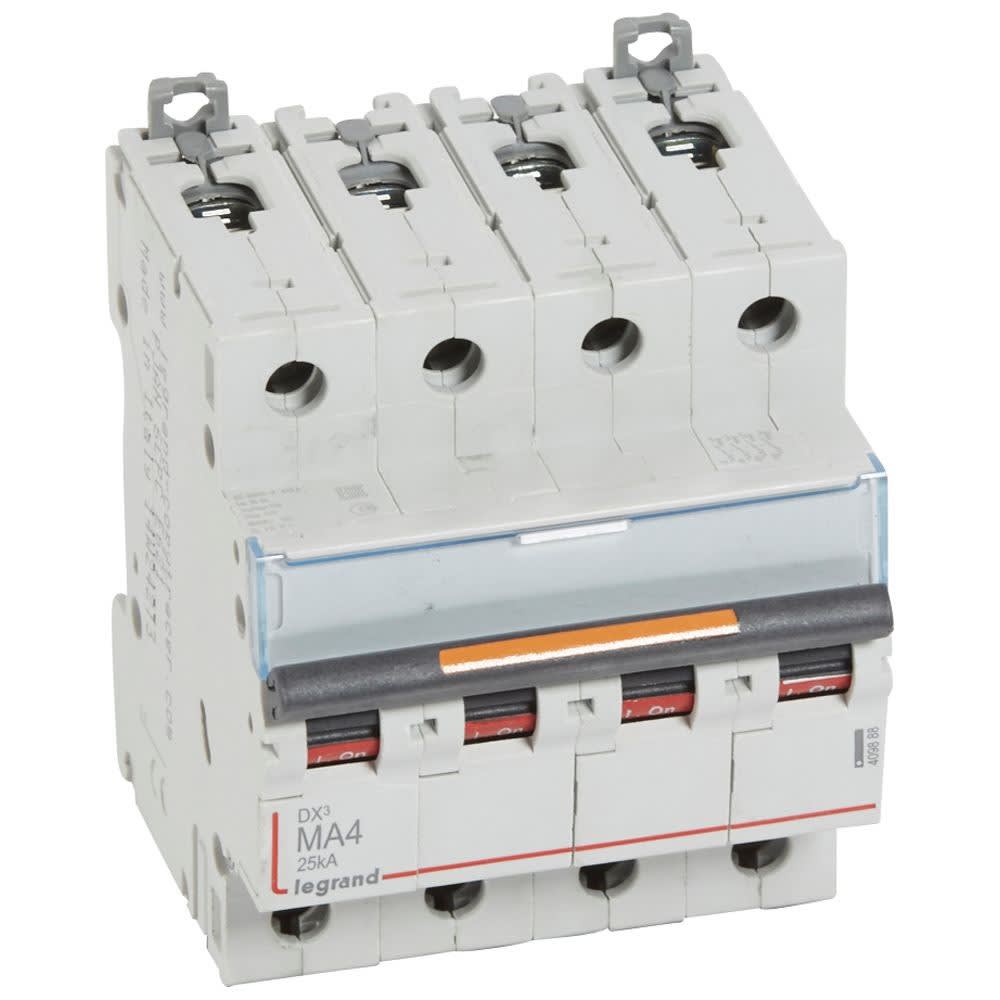 Legrand - Disjoncteur magnétique seul DX3 MA - vis/vis - 4P - 400V~ - 4A - 25kA - 4 mod