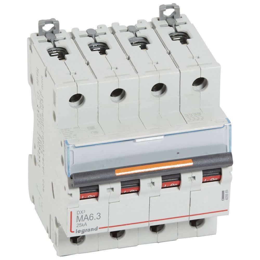 Legrand - Disjoncteur magnétique seul DX3 MA - vis/vis - 4P - 400V~ - 6,3A - 25kA - 4 mod