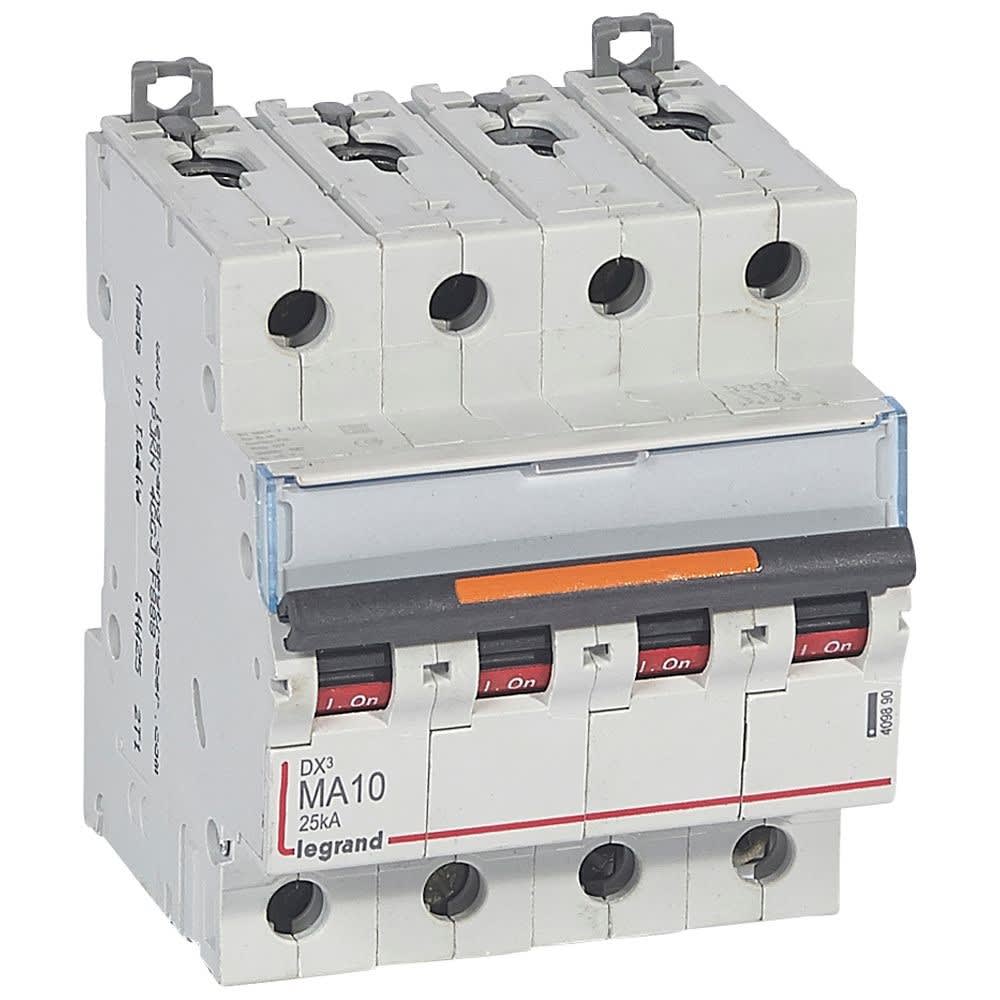 Legrand - Disj. magnétique seul DX3 MA 25kA arrivée haute/départ bas à vis 10A -4 modules