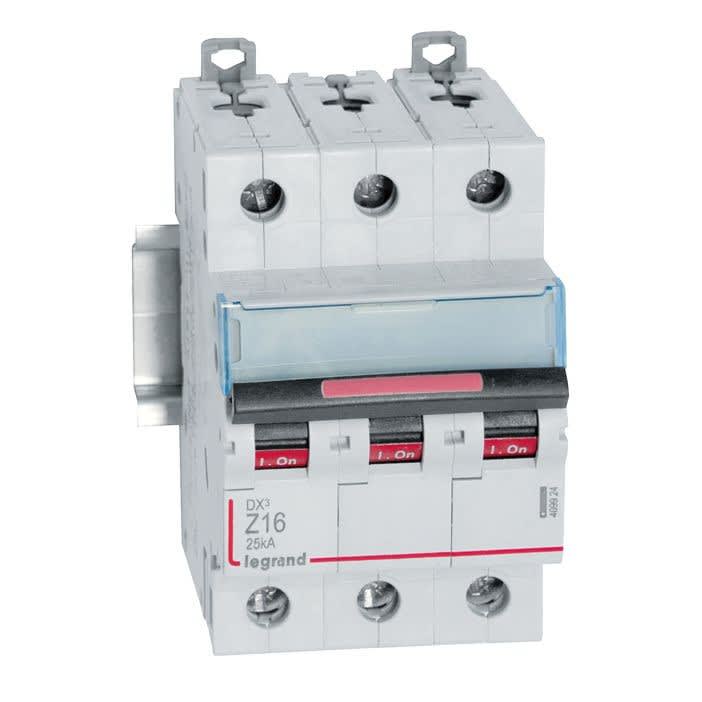 Legrand - Disjoncteur DX3 25kA arrivée haute/départ bas vis 3P 16A - courbe Z - 3 mod