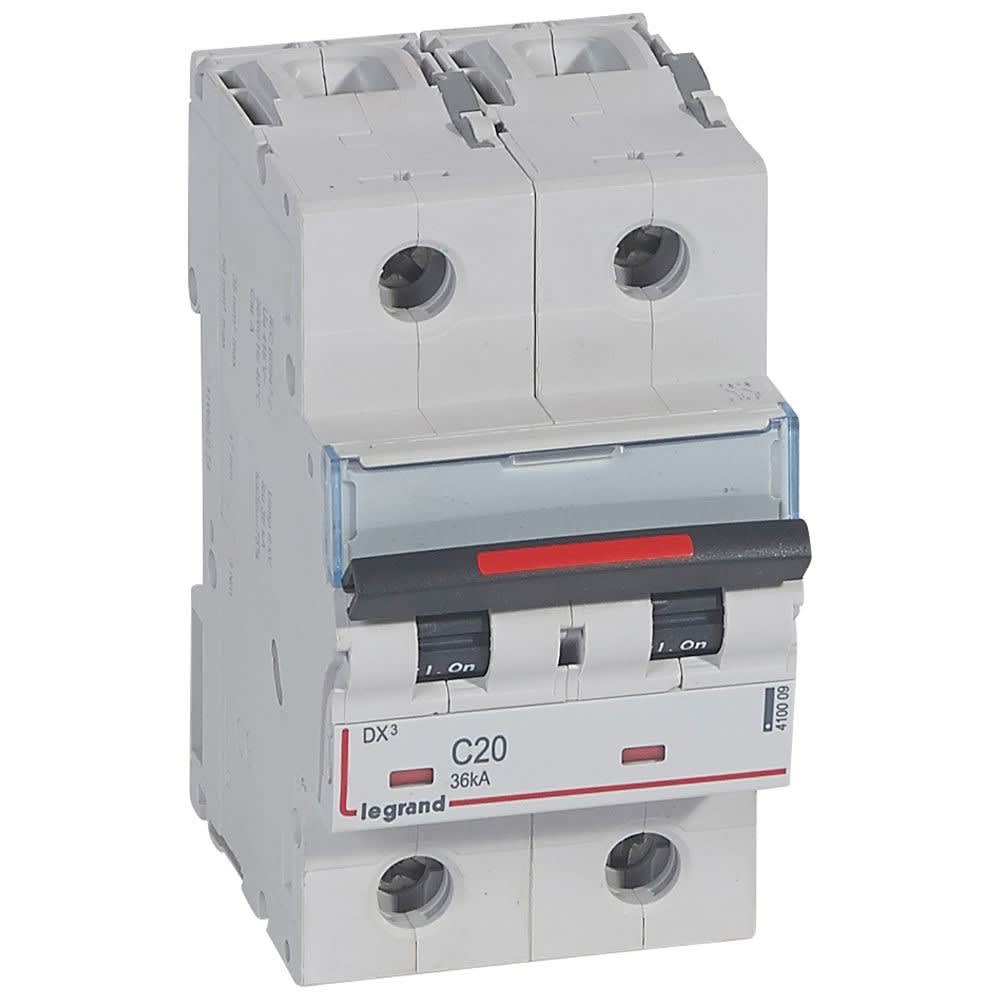 Legrand - Disjoncteur DX3 36kA arrivée haute/départ bas vis 2P 20A - courbe C - 3 mod