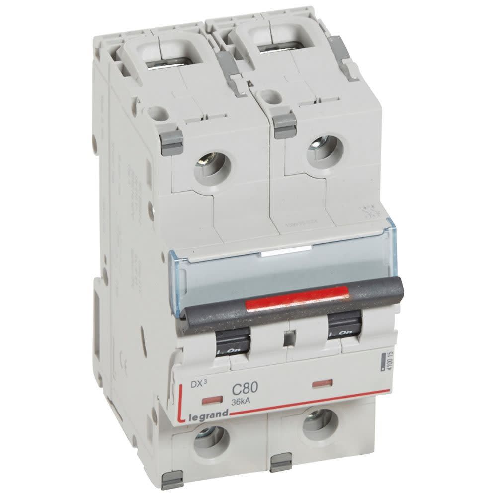 Legrand - Disjoncteur DX3 36kA arrivée haute/départ bas vis 2P 80A - courbe C - 3 mod
