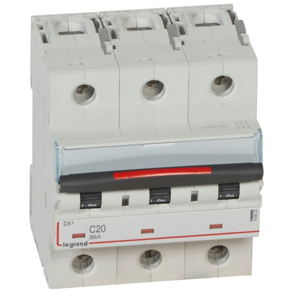 Legrand - Disjoncteur DX3 36kA arrivée haute/départ bas vis 3P 20A - courbe C - 4,5 mod