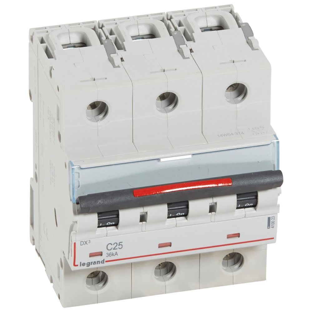Legrand - Disjoncteur DX3 36kA arrivée haute/départ bas vis 3P 25A - courbe C - 4,5 mod
